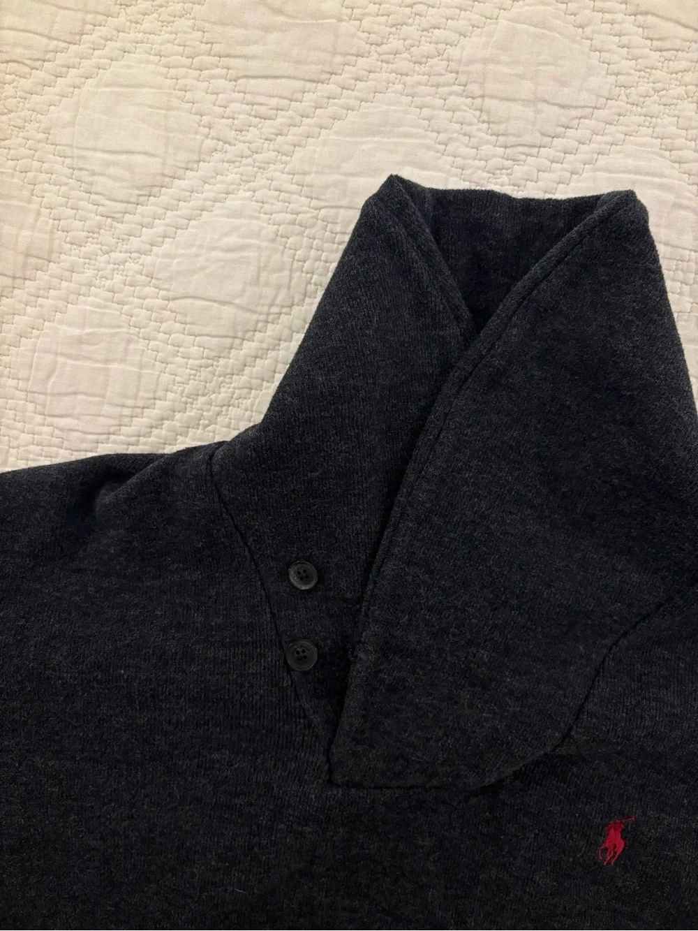 Polo Ralph Lauren Shawl Collar Sweater Mens L Elbow Patches Knit Black Heather